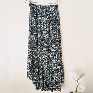 Free People Dark Green Floral Tiered Maxi Skirt Size Small